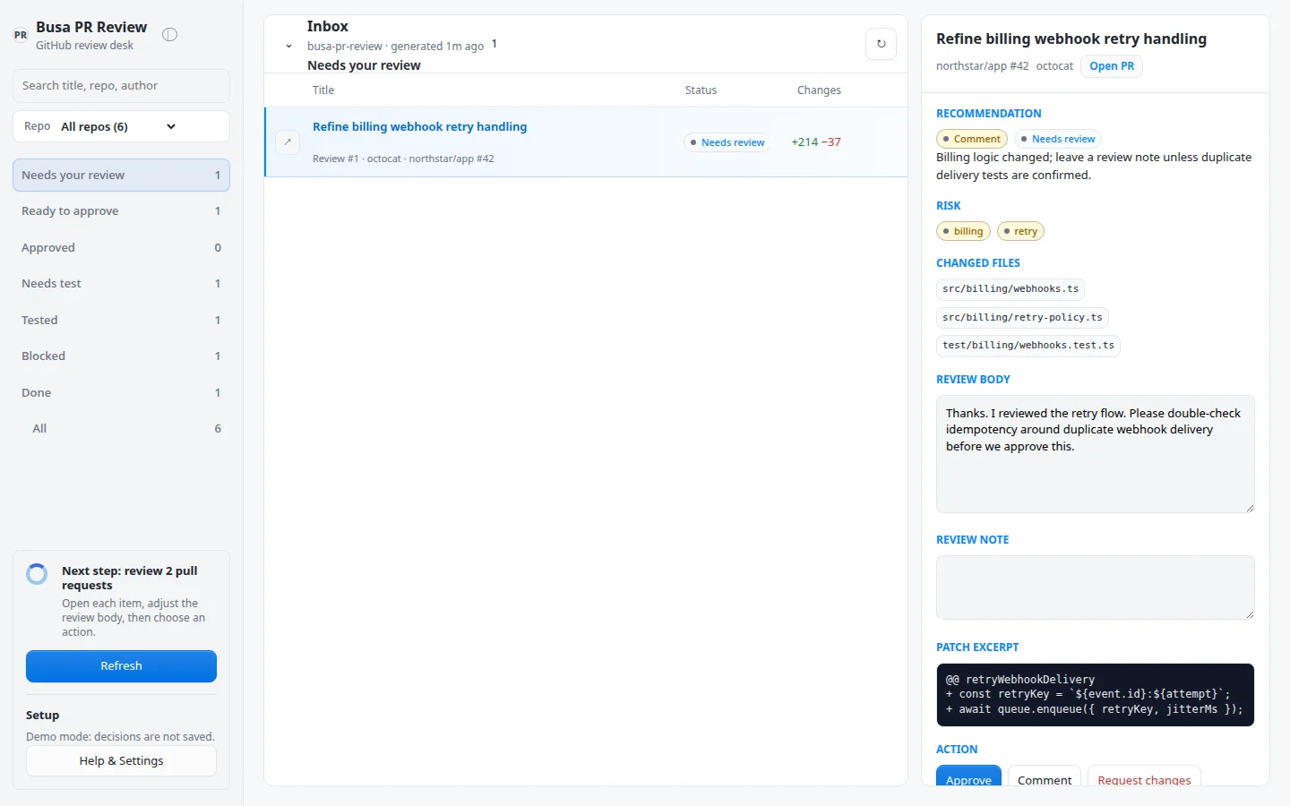 Busa PR Review screenshot 3