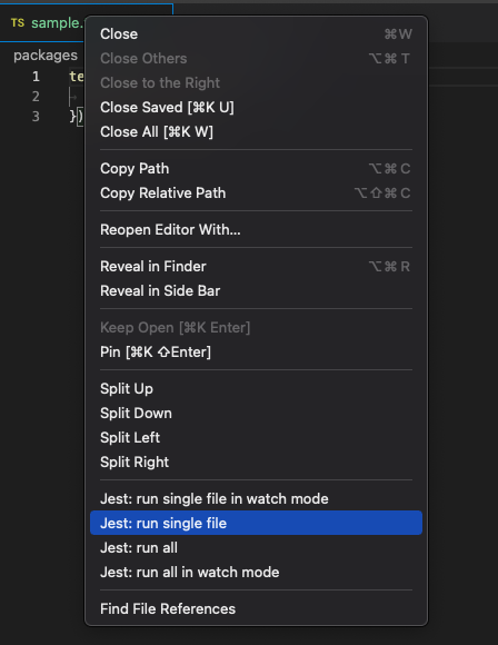 Editor context menu example