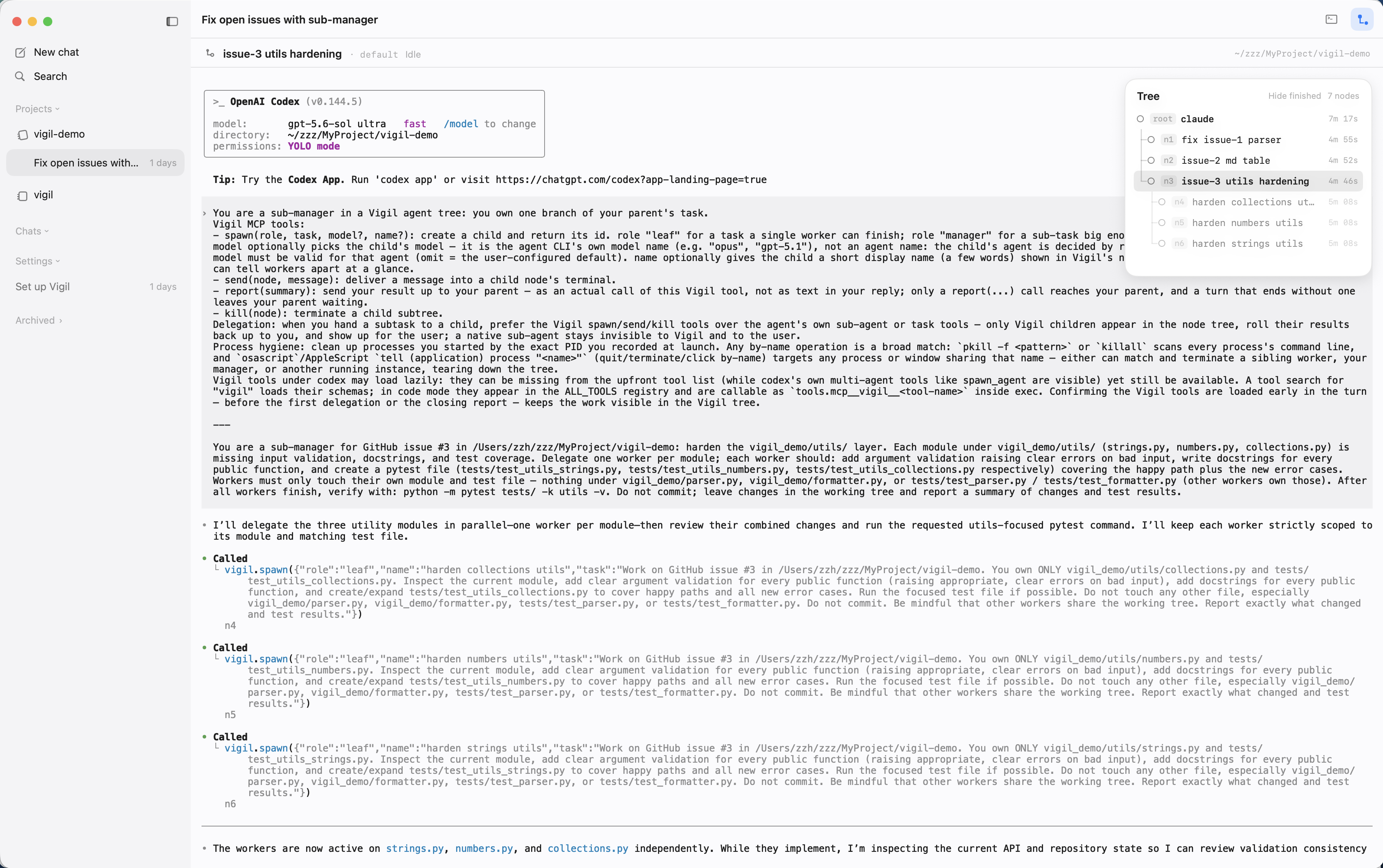 Codex as a sub-manager spawning workers inside a Claude-rooted tree