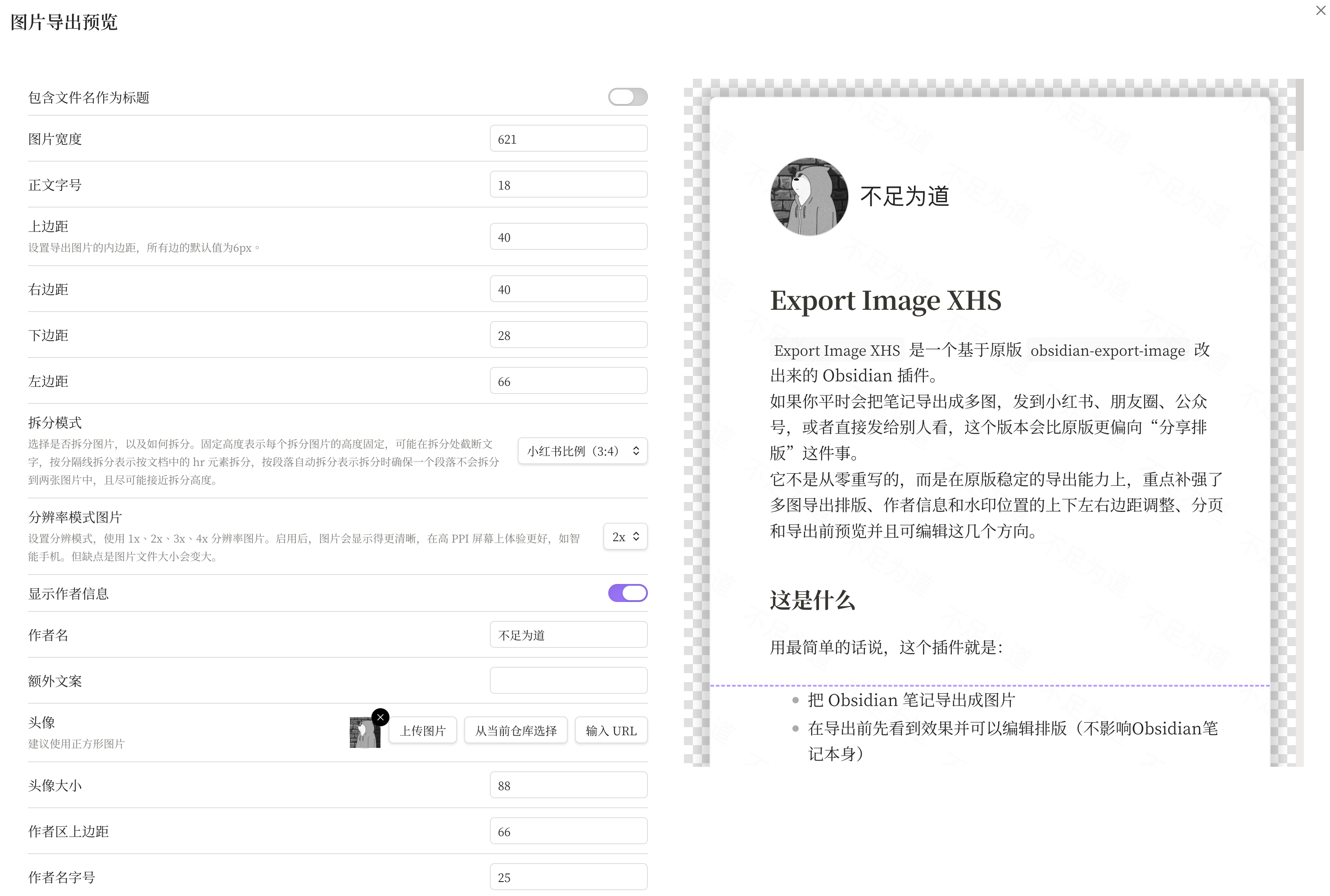 导出面板与实时预览