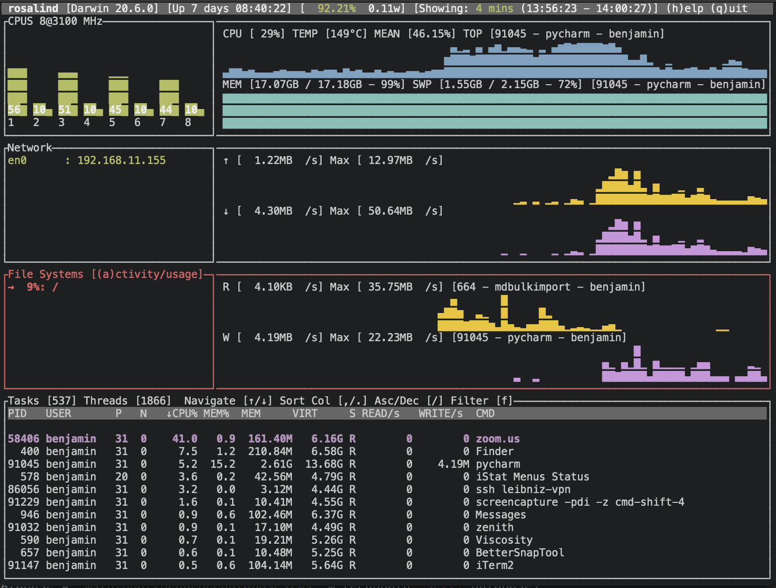 Running zenith on alacritty on MacOS