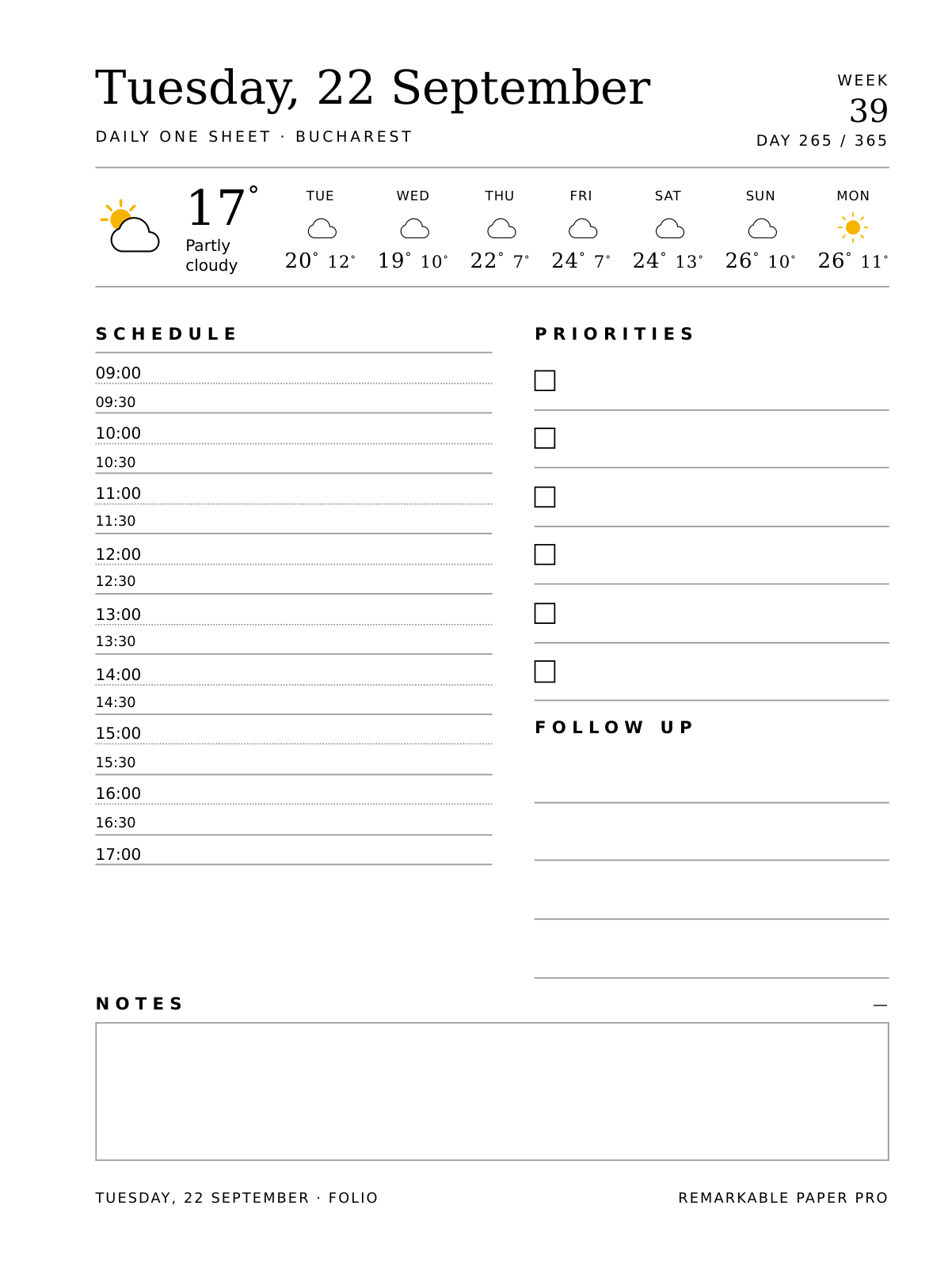 Blank daily planner