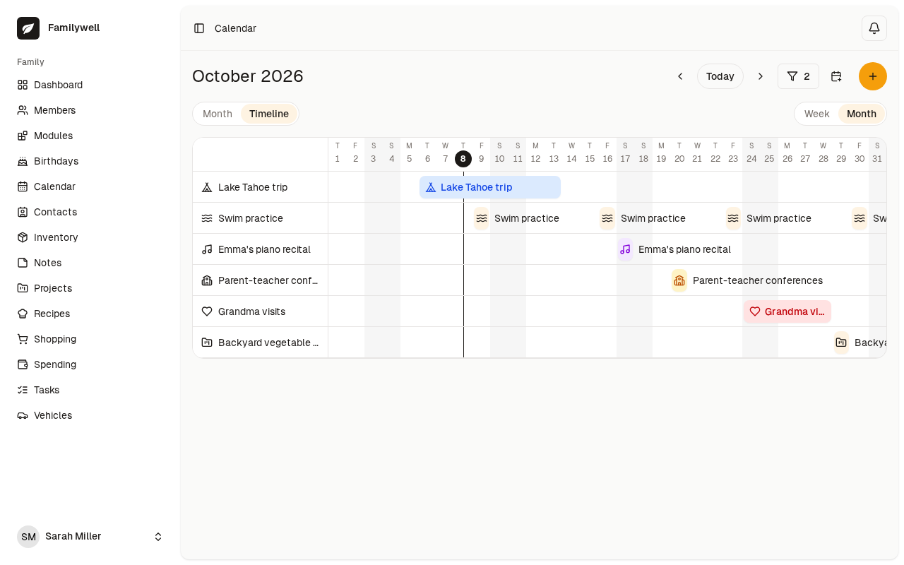 Family calendar, timeline view