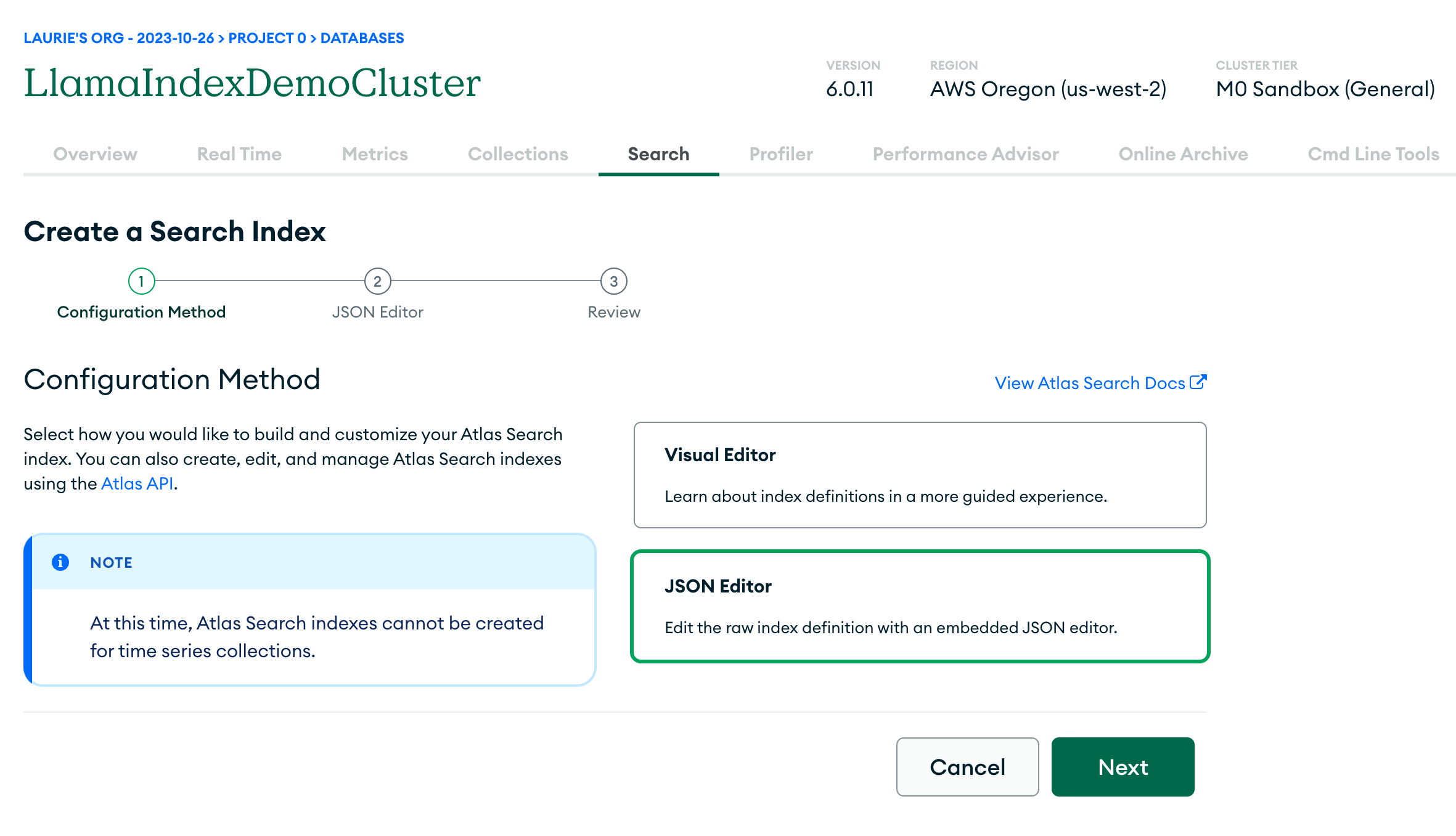 MongoDB Atlas JSON editor