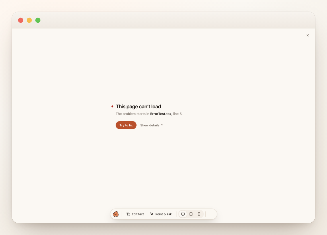 A page that can’t load, explained in plain words, with a Try to fix button