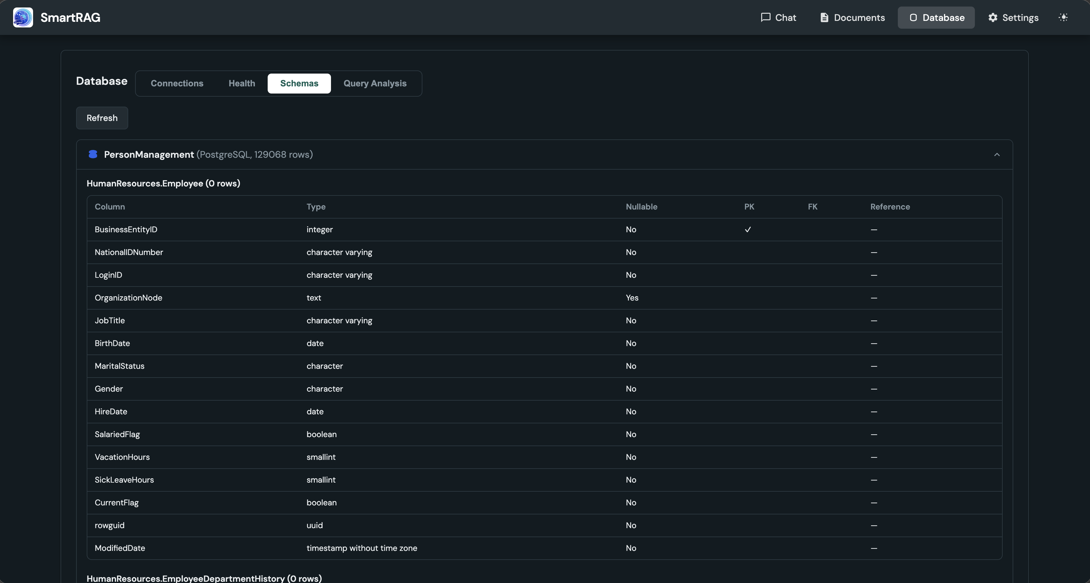 SmartRAG Table and Relationship View