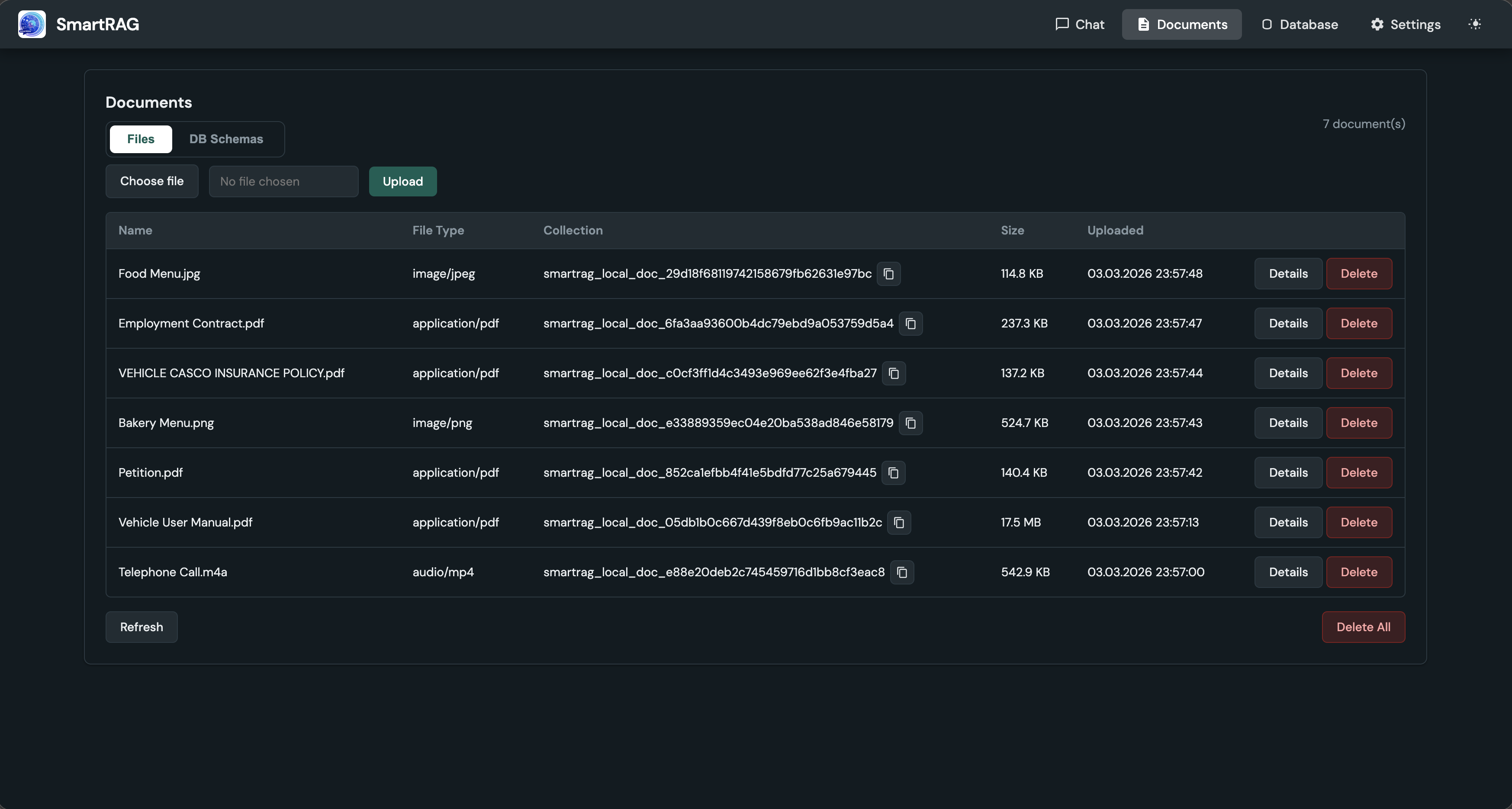 SmartRAG Document List View