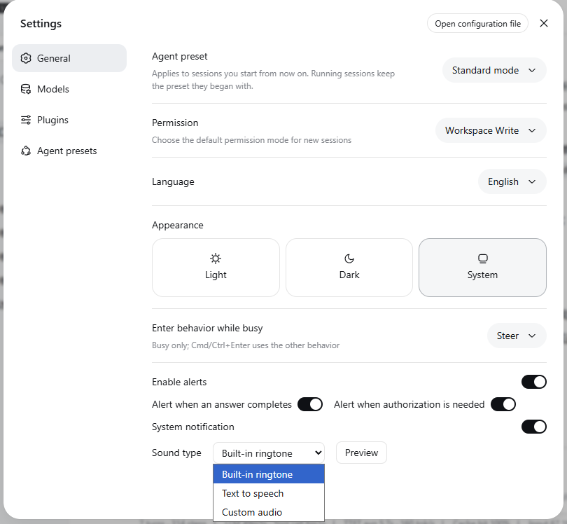 Notification settings in General settings