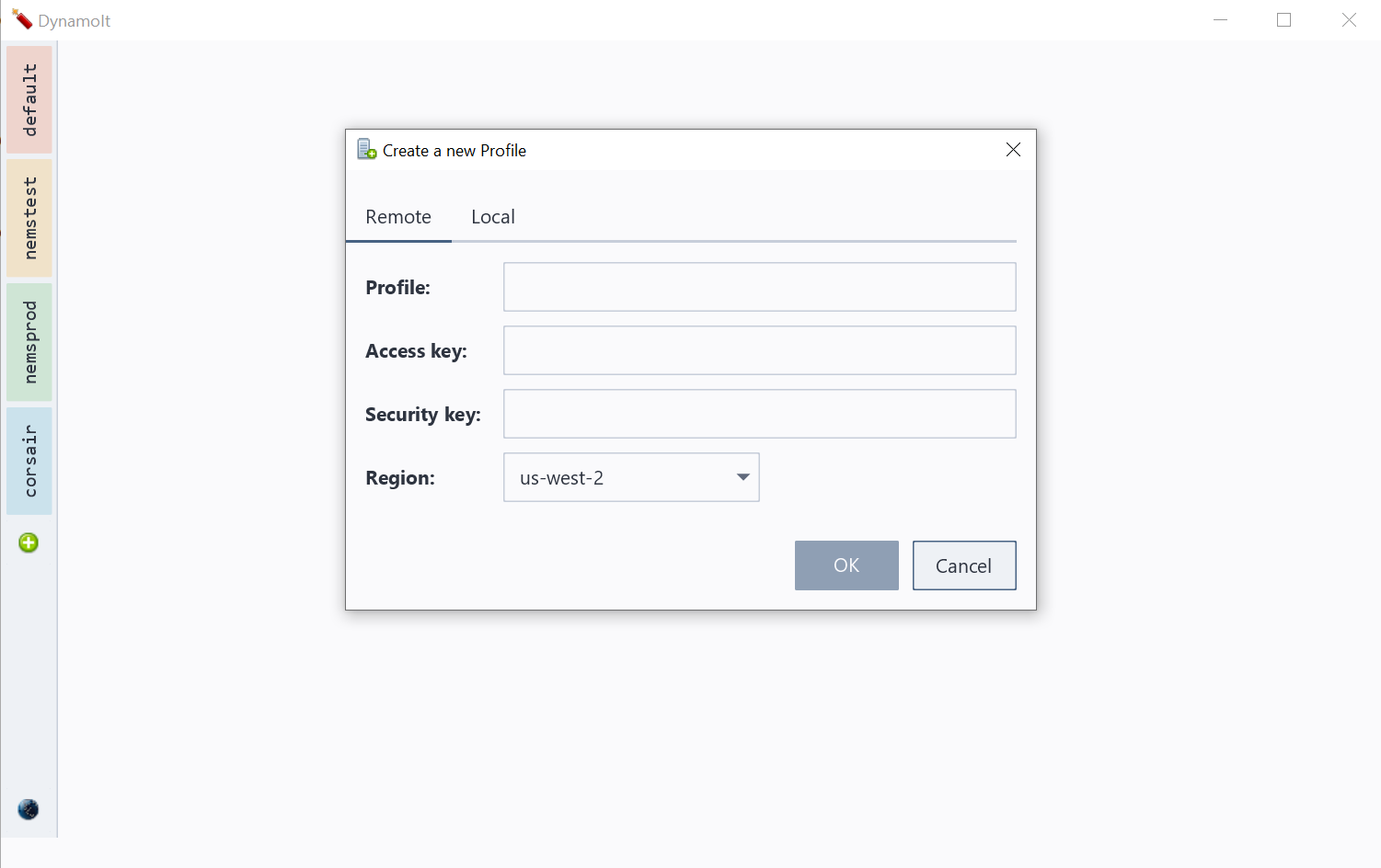 a new profile dialog