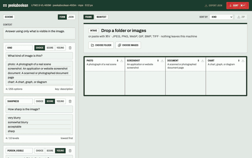 The UI sorting 42 Wikimedia Commons images in real time