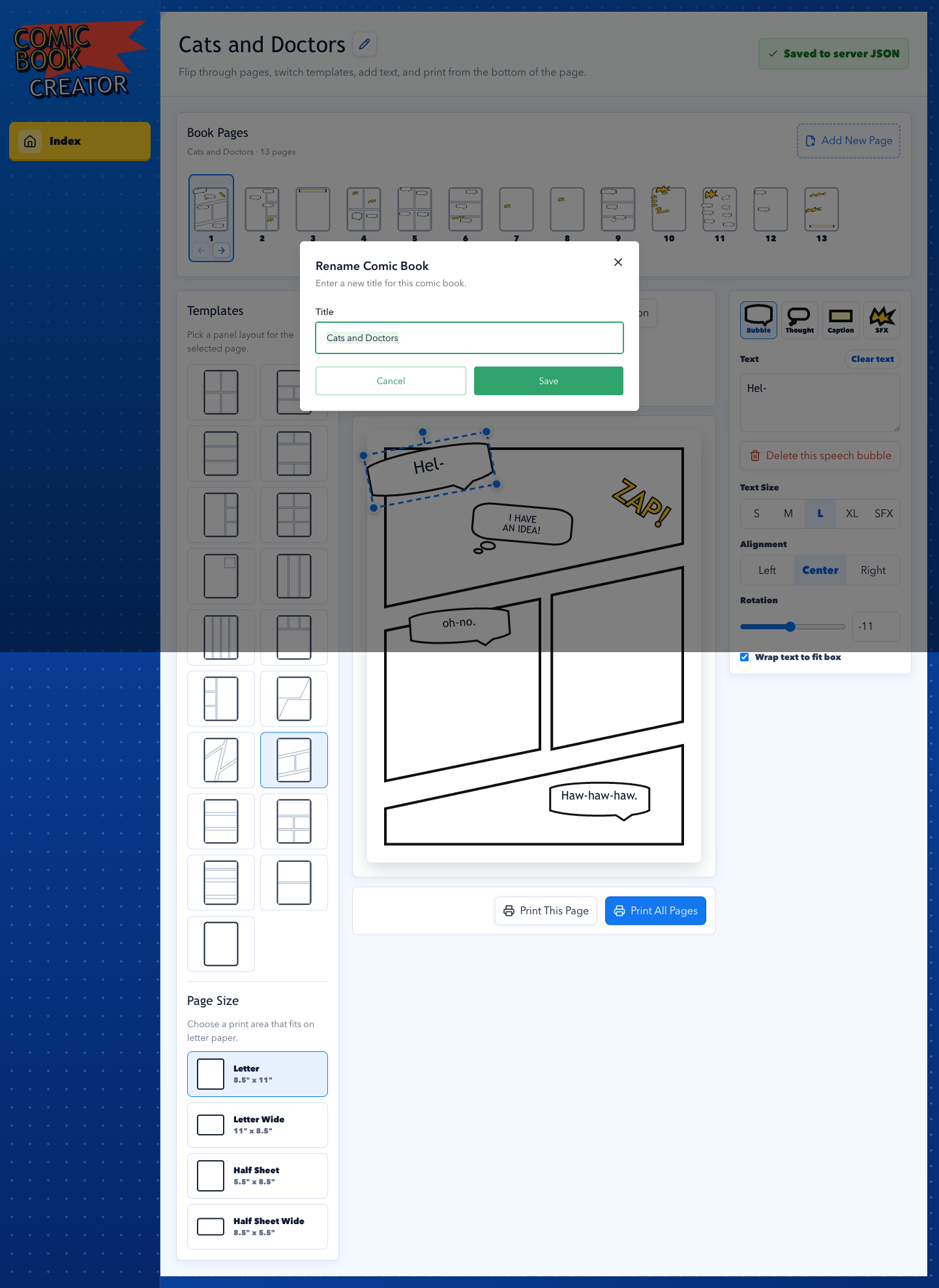 Comic Book Creator rename dialog
