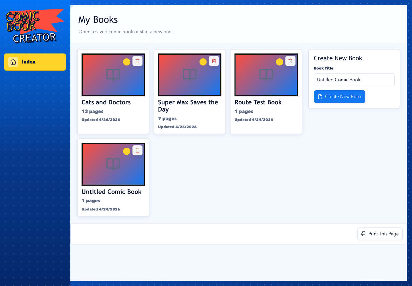 Comic Book Creator library page