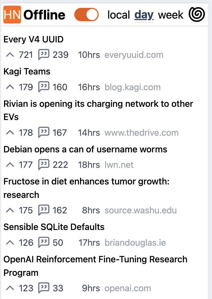 HN Offline mobile screenshot