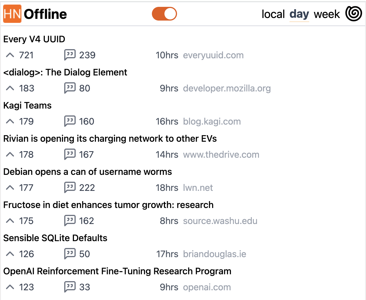 HN Offline desktop screenshot