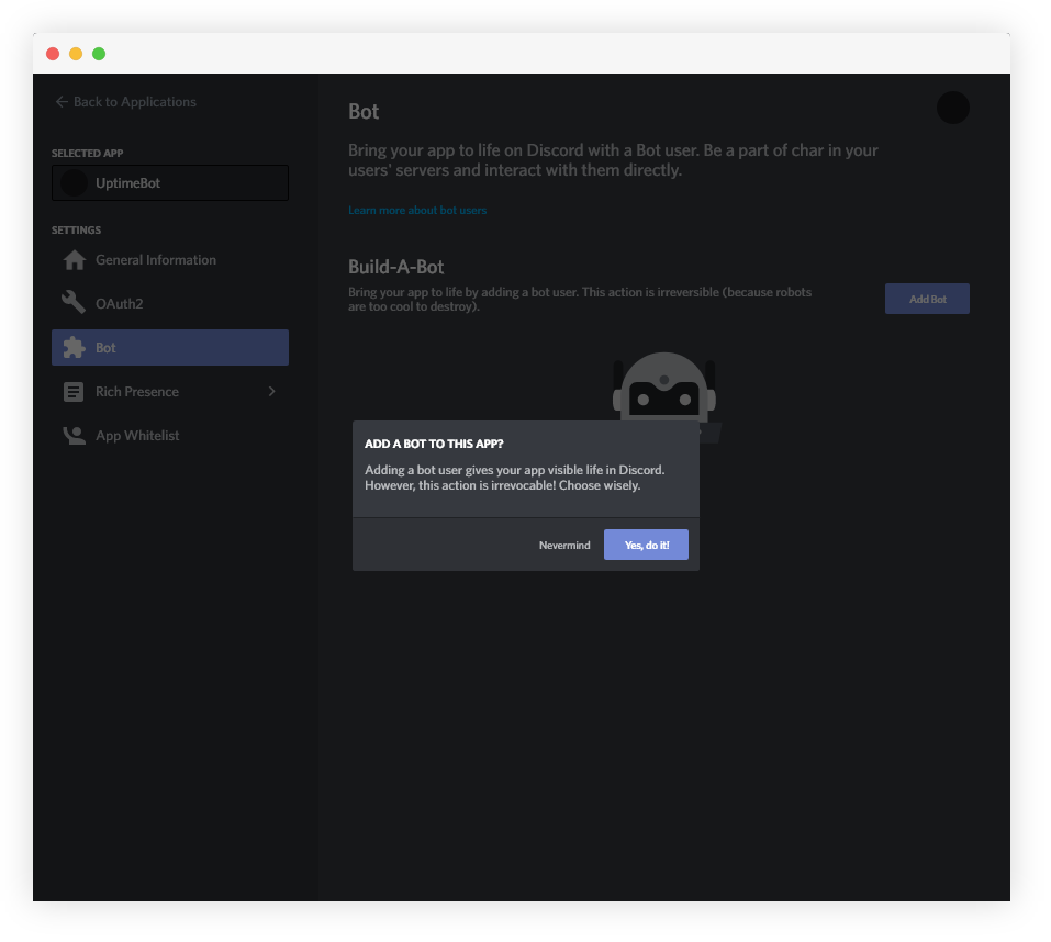Discord Bot Section with Confirmation Popup