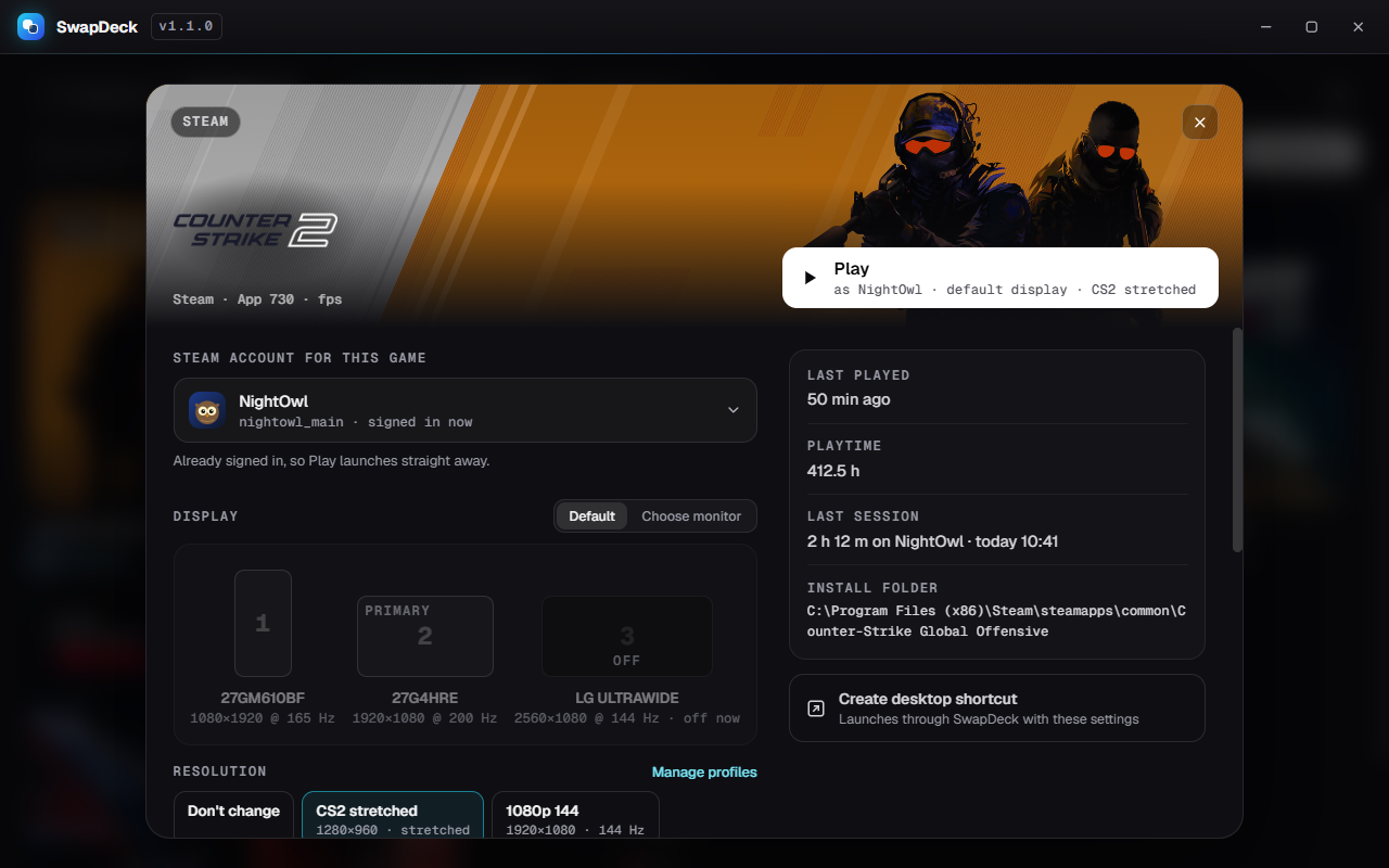 Per-game setup