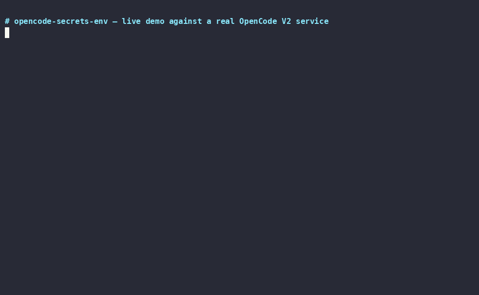 Demo: rotating a key in secrets.env — the running OpenCode service reloads it and reconnects the affected MCP server in about a second, no restart