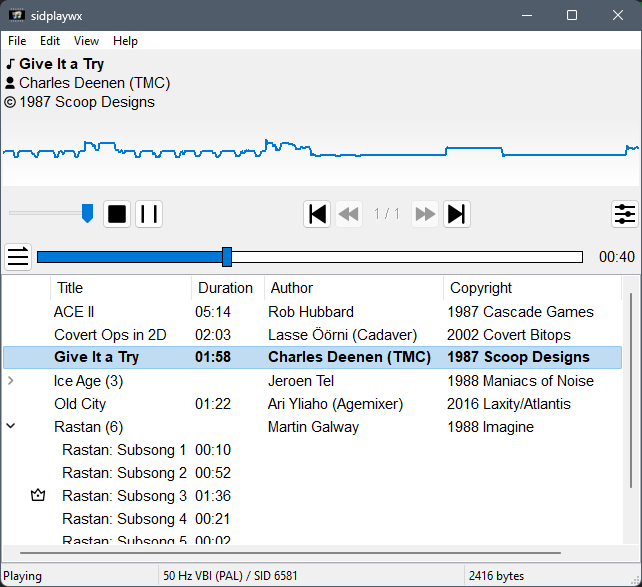 Screenshot of the player application main window