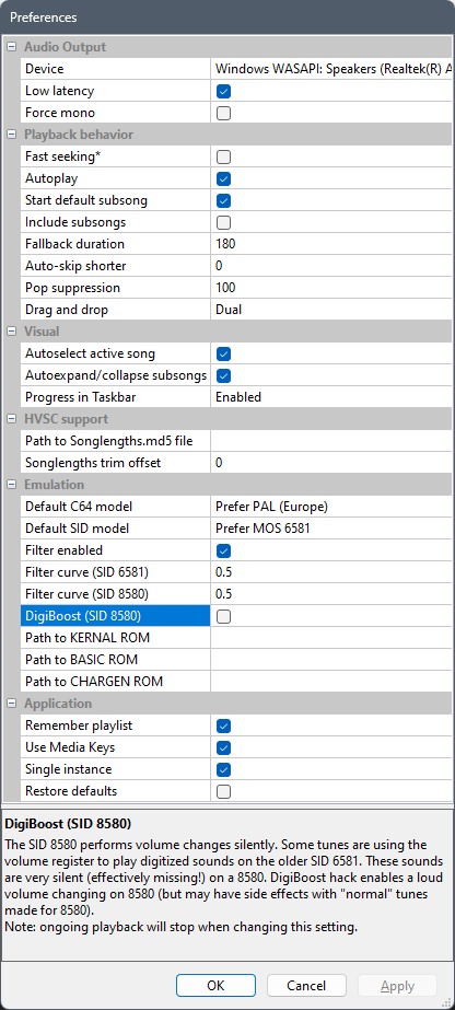 Screenshot of the Preferences window