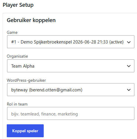 Admin player setup