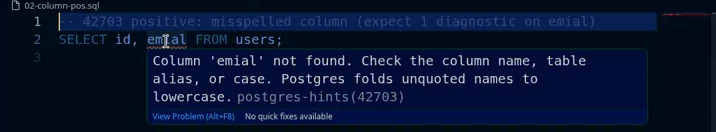 Unknown column hint