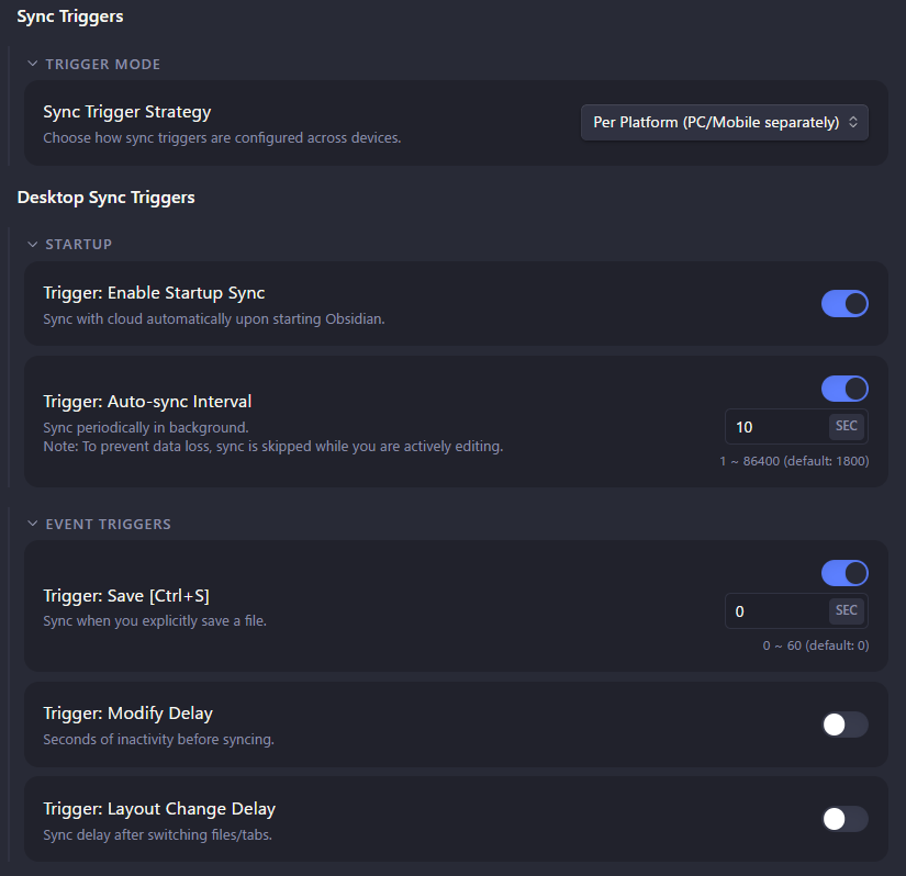Sync Trigger Settings