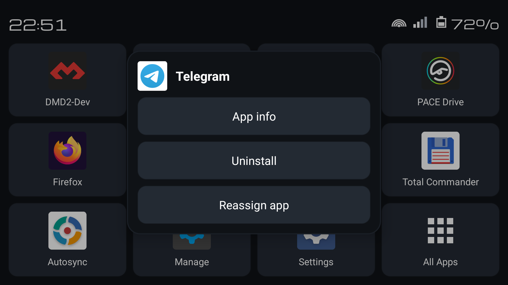 Home tile action menu