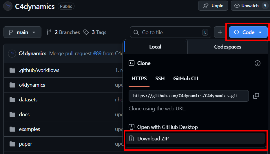 Download ZIP from the GitHub repo page