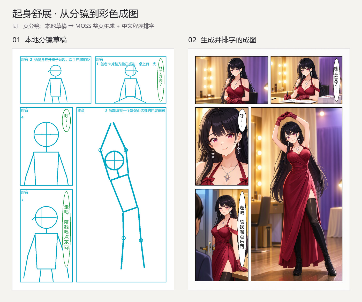 从分镜草稿到彩色排字成图