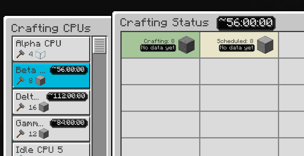 Total TTC badges for active jobs in the Crafting CPUs list.