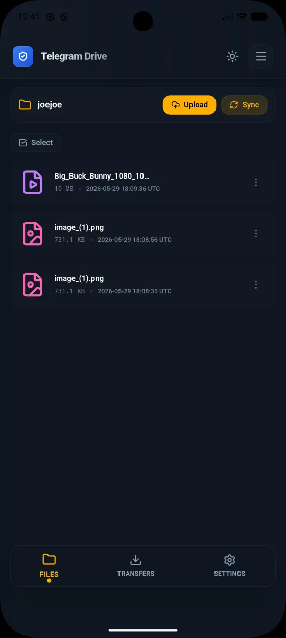 Telegram Drive Android file list