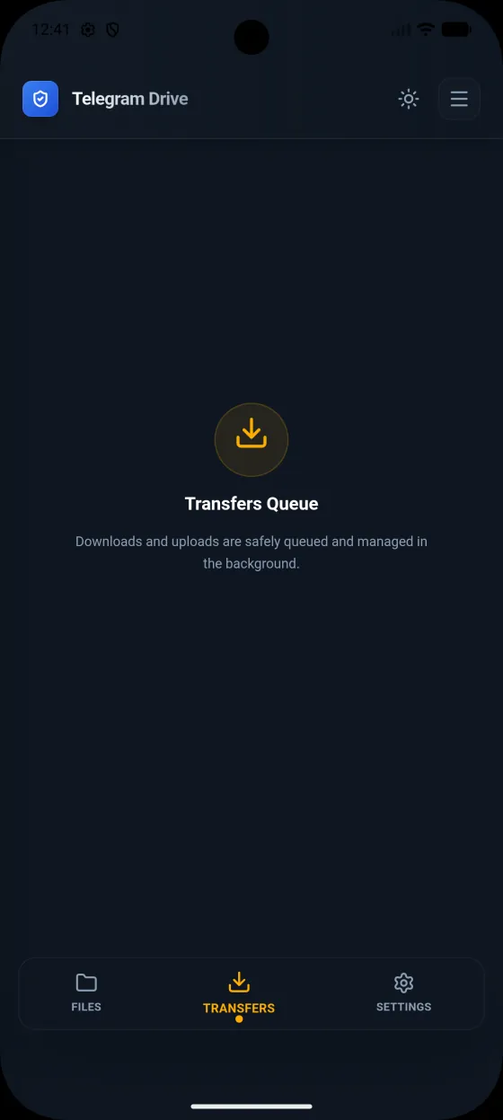 Telegram Drive Android transfer queue