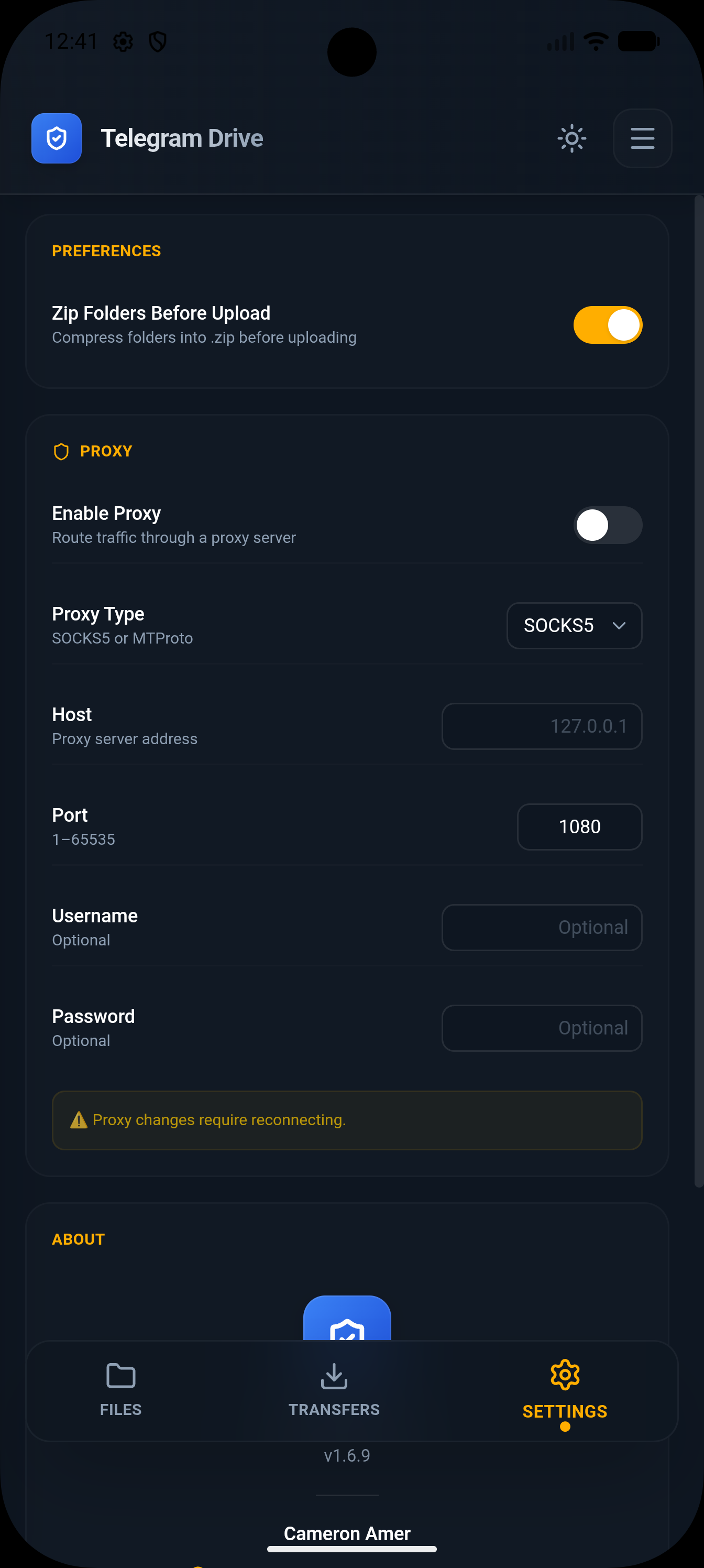 Settings Page