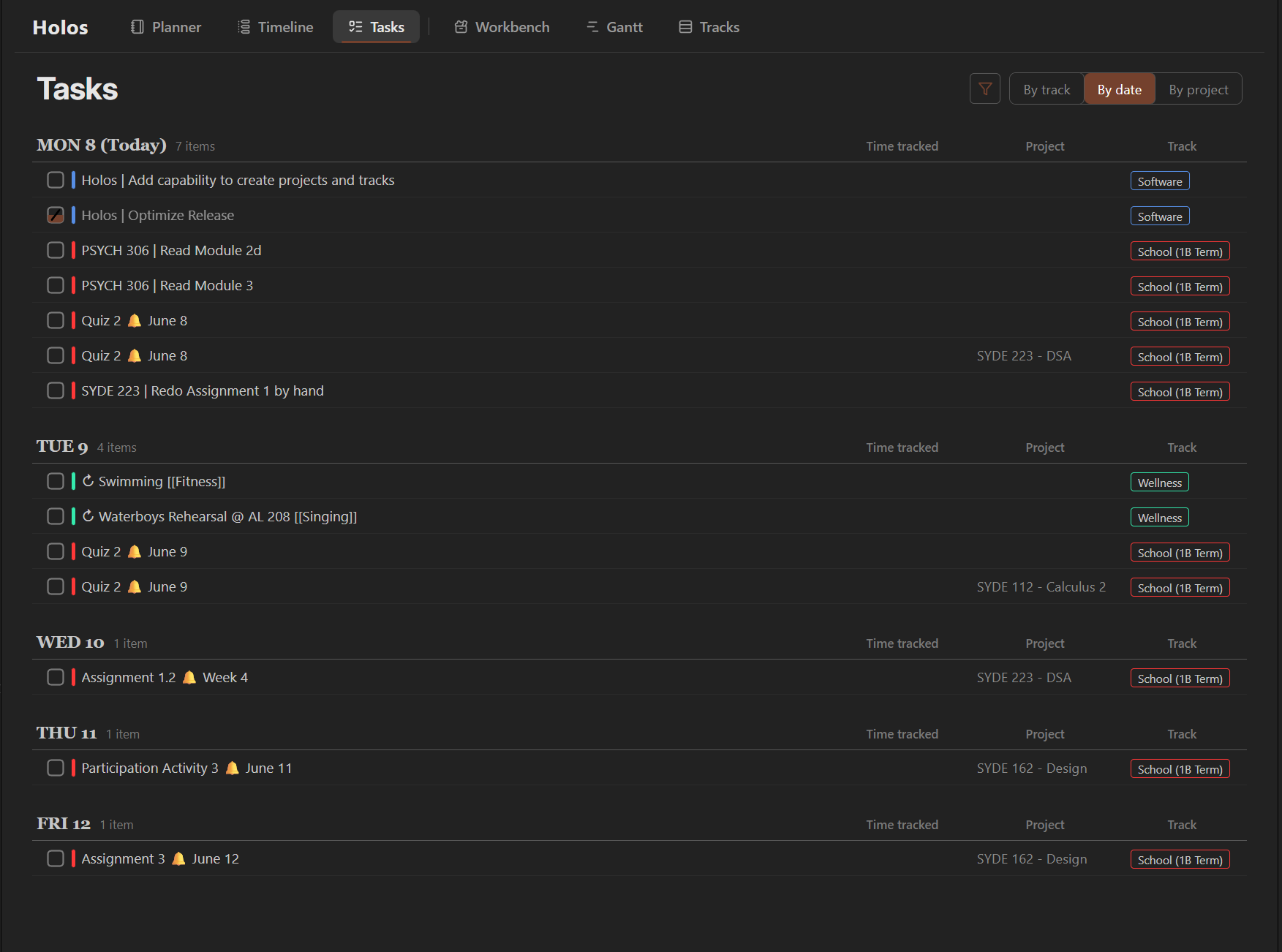 Tasks view