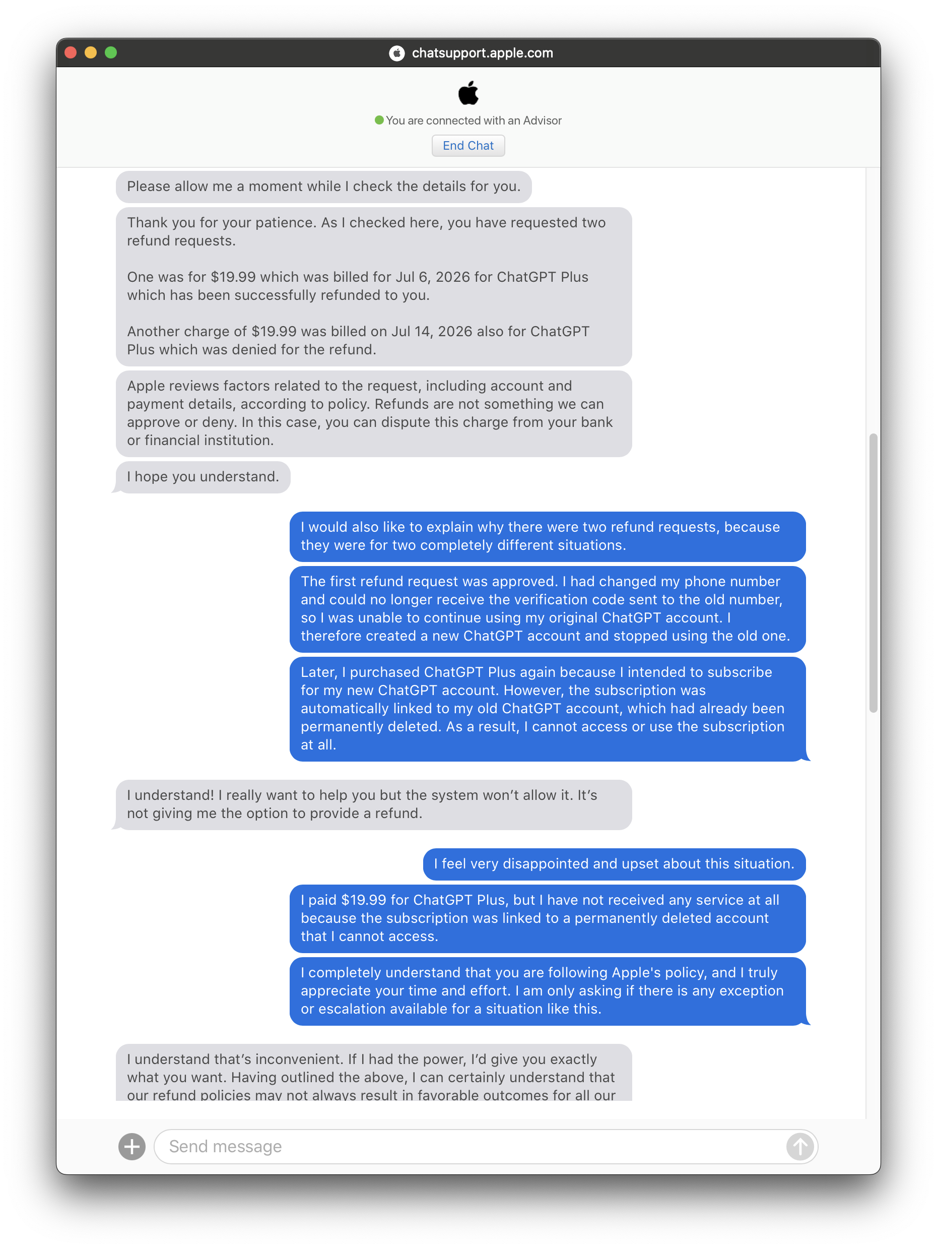Apple 客服退款沟通记录第一部分