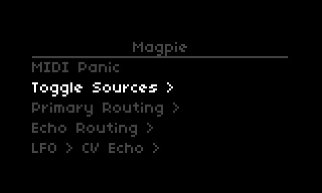 param menu with toggle sources highlighted