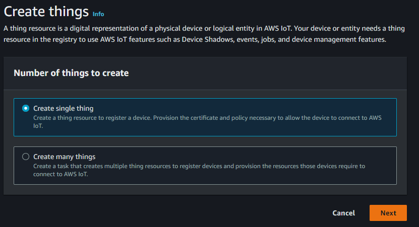 AWS IoT Create Thing - Single Thing