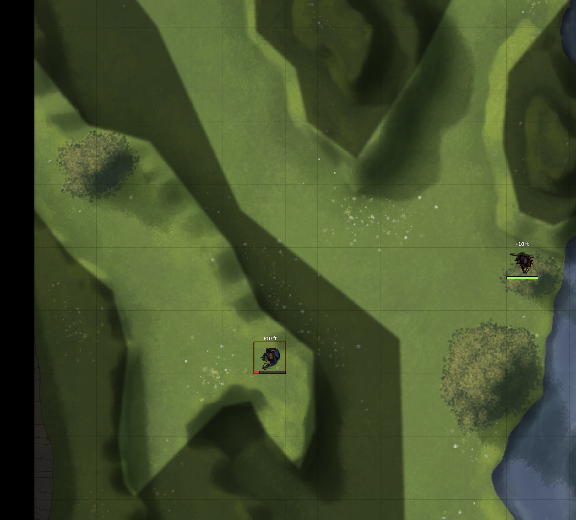 View of shadows overlooking a ravine