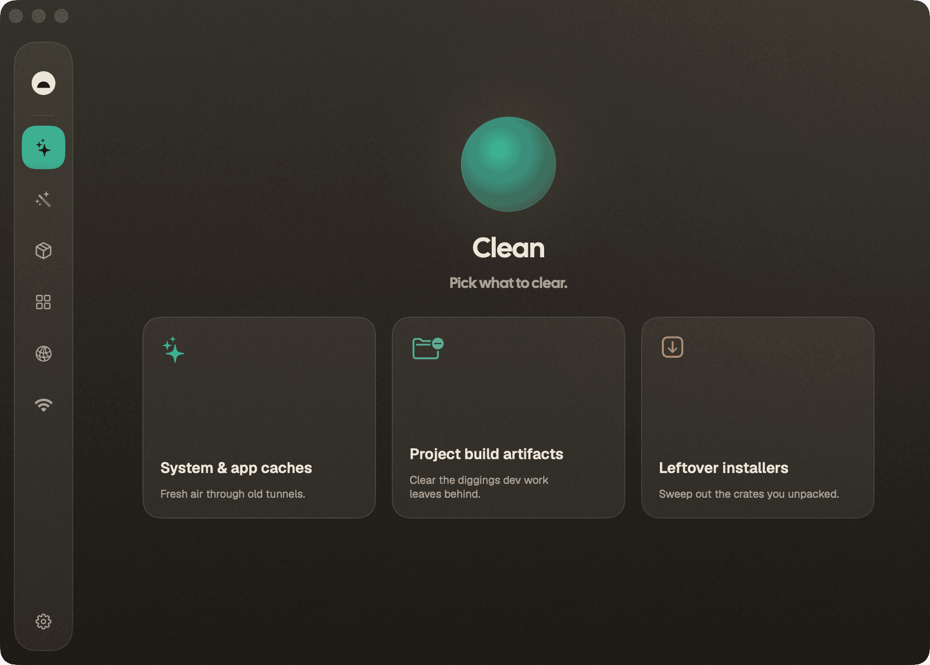 Clean โ hub for caches, dev build junk, and leftover installers