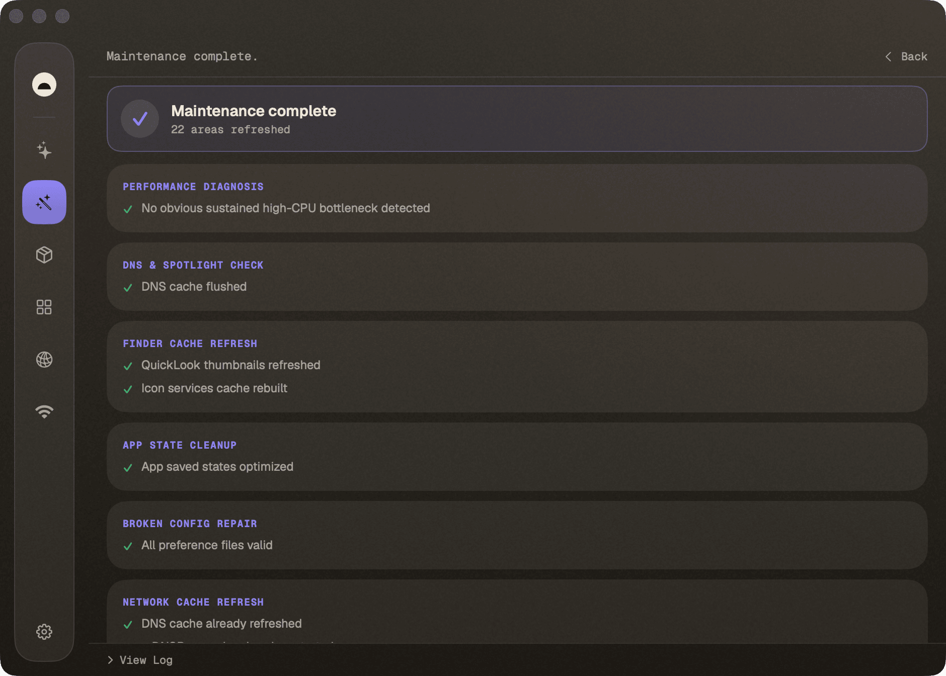 Optimize โ maintenance complete, areas refreshed