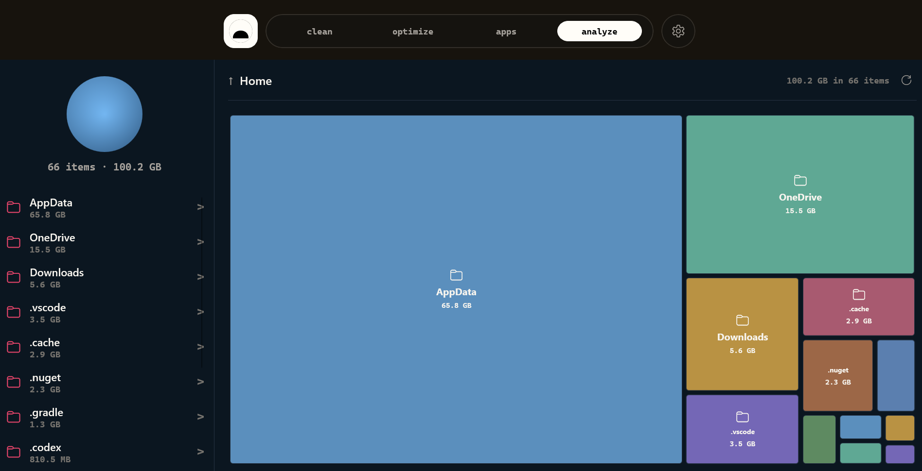 Windows preview โ Analyze treemap for disk usage
