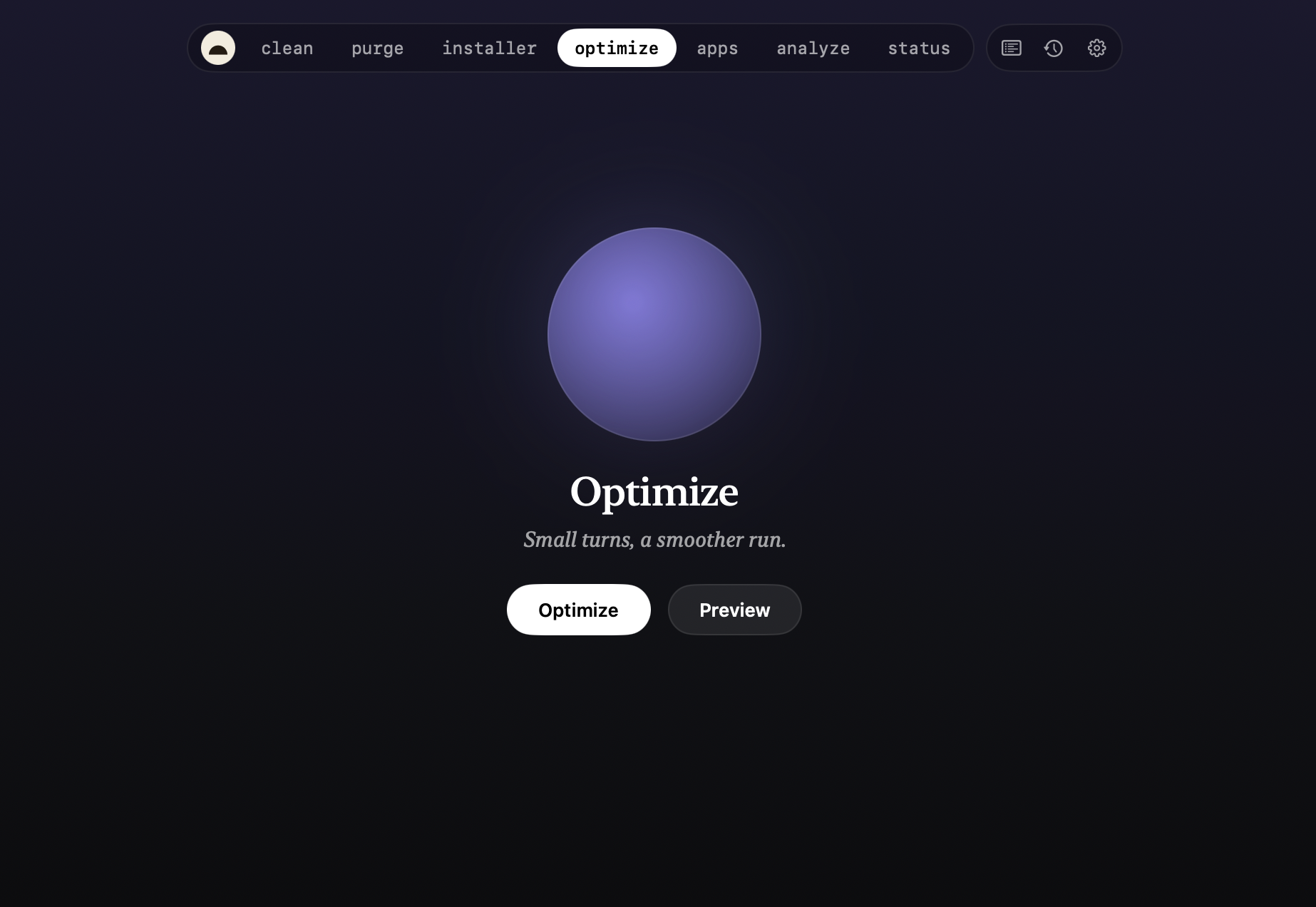 Optimize — one-tap safe maintenance