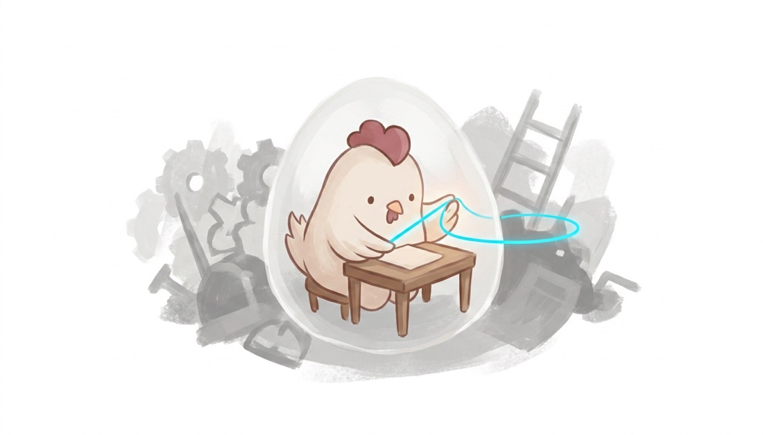deep focus — working inside a glowing bubble while the world fades