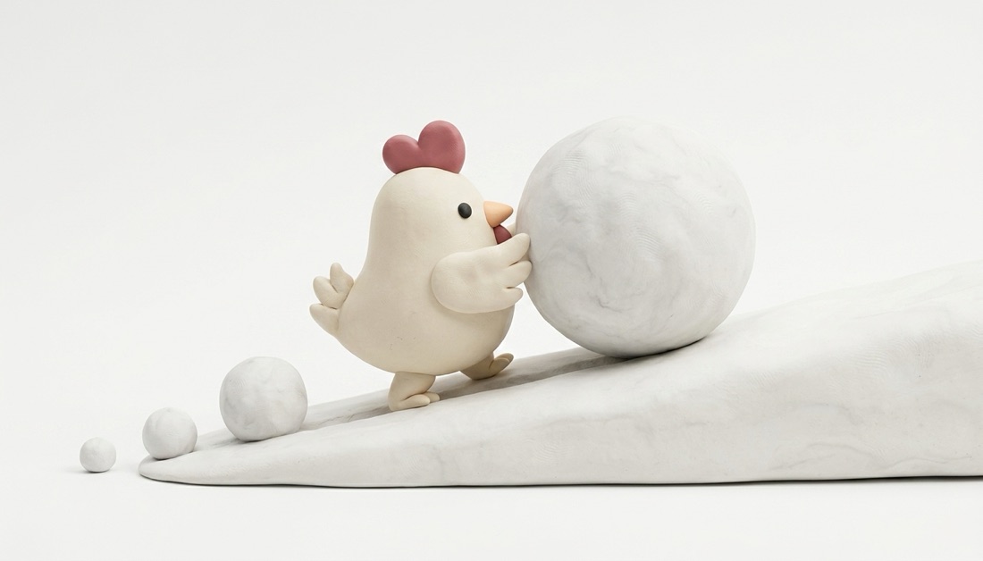 building momentum — pushing a snowball uphill