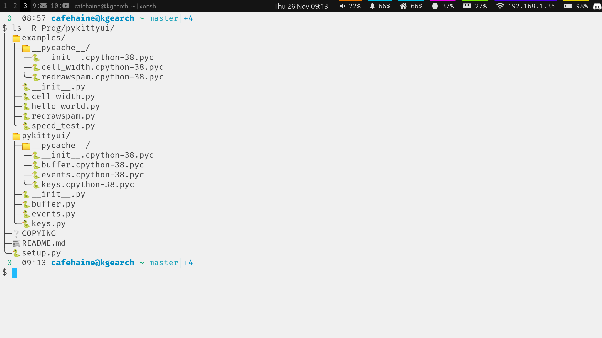 Kitty terminal displaying a directory listing with xlsd