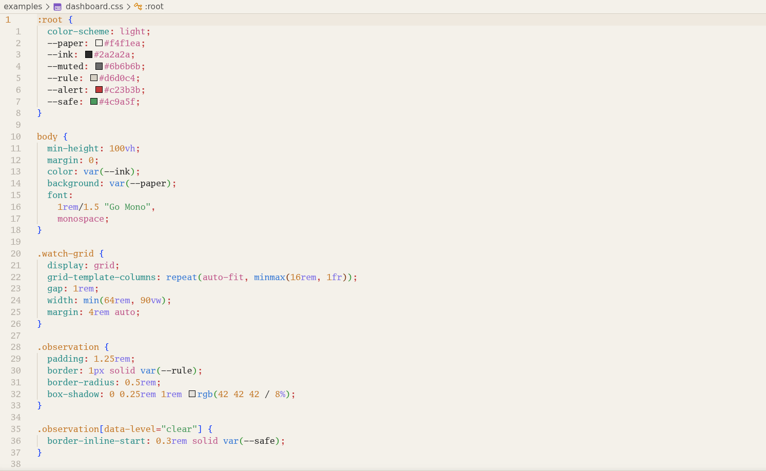 Helsing displaying CSS source code
