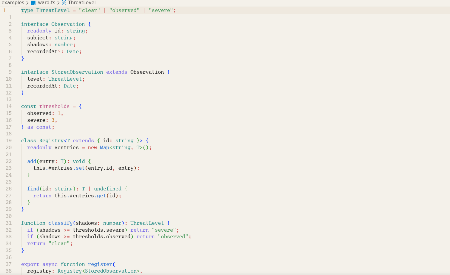 Helsing displaying TypeScript source code
