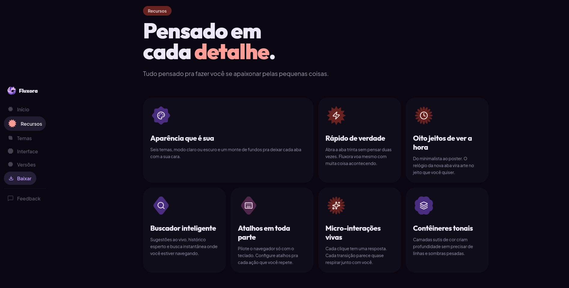 Recursos e detalhes do Navegador Fluxora
