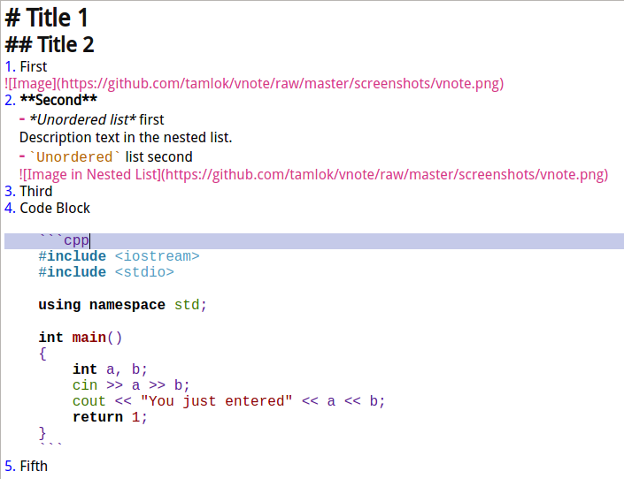 VNote Syntax Highlight