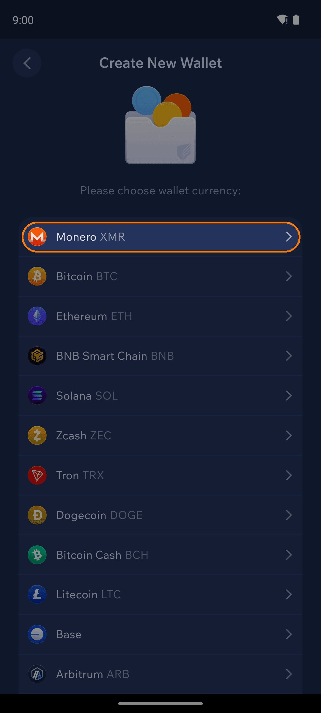 Select Monero as the currency